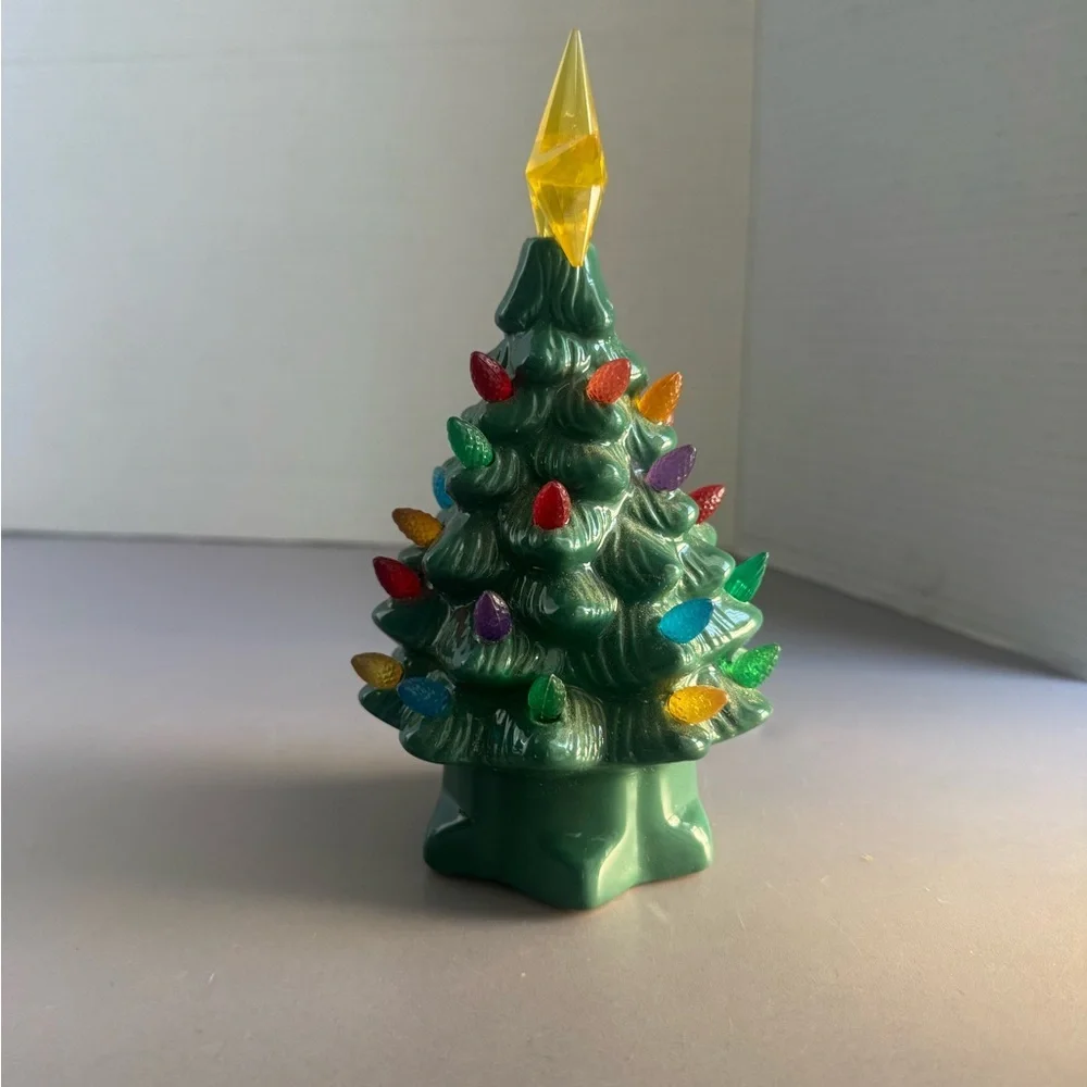 Mini Lighted Green Ceramic Christmas Tree
